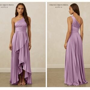 Azazie A-Line One-Shoulder Stretch Satin Dress in Wisteria